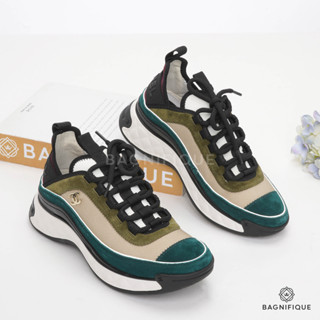 CHANEL SNEAKERS 35.5 BLACK GREEN SUEDE GHW