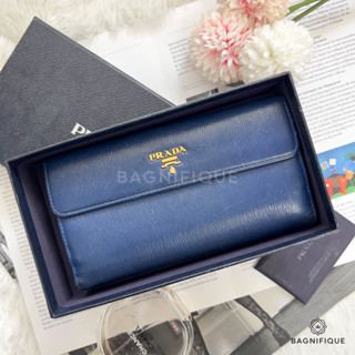 PRADA VITELLO 1MH133 LONG BLUE SAFFIANO GHW