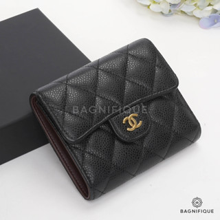 CHANEL TRIFOLD WALLET SHORT BLACK CAVIAR GHW