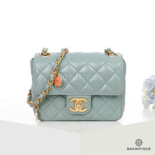 CHANEL CLASSIC MINI BLUE LAMB GHW