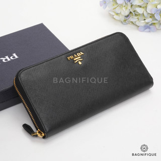 PRADA ZIPPY WALLET LONG BLACK SAFFIANO GHW