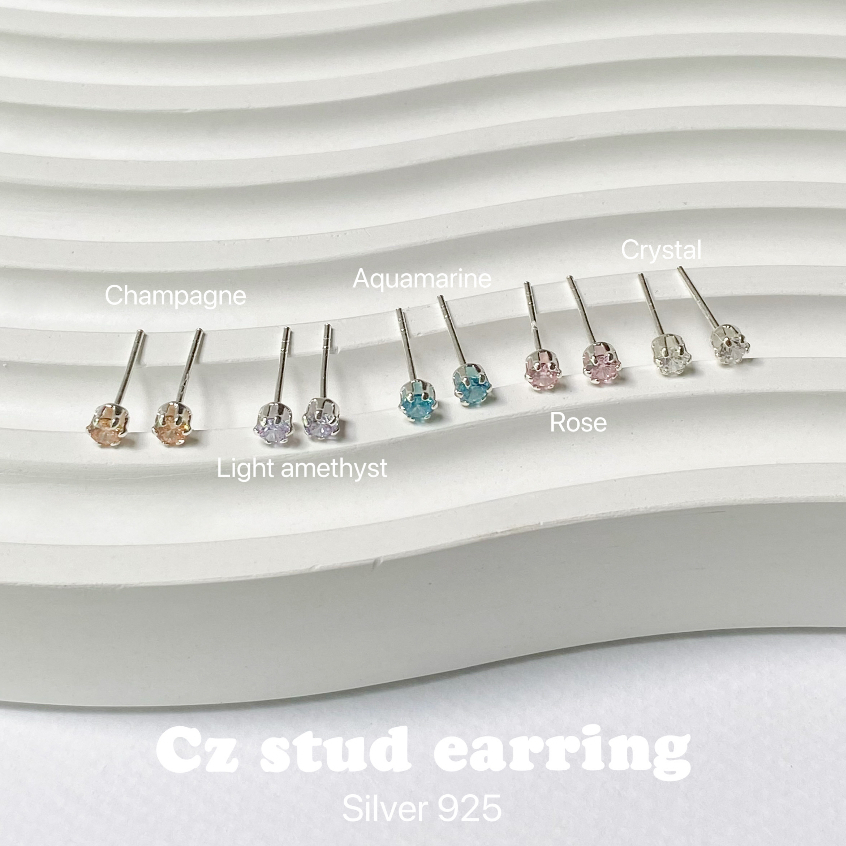 annita.silver - cz earring 3 mm birthstone /ต่างหูพลอยcz ต่างหูเงินแท้925 (ราคา/คู่)