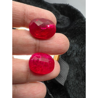 Ruby Lab 10x14mm checker board Ruby 2 pieces