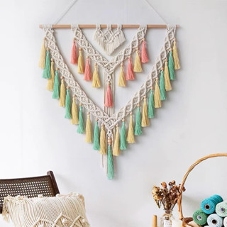 มู่ลี่เชือกถัก Macrame มาคราเม่ ประดับพู่ ขนนก สไตล์นอร์ดิก สําหรับแขวนตกแต่งผนังบ้าน สไตล์โบฮีเมียน