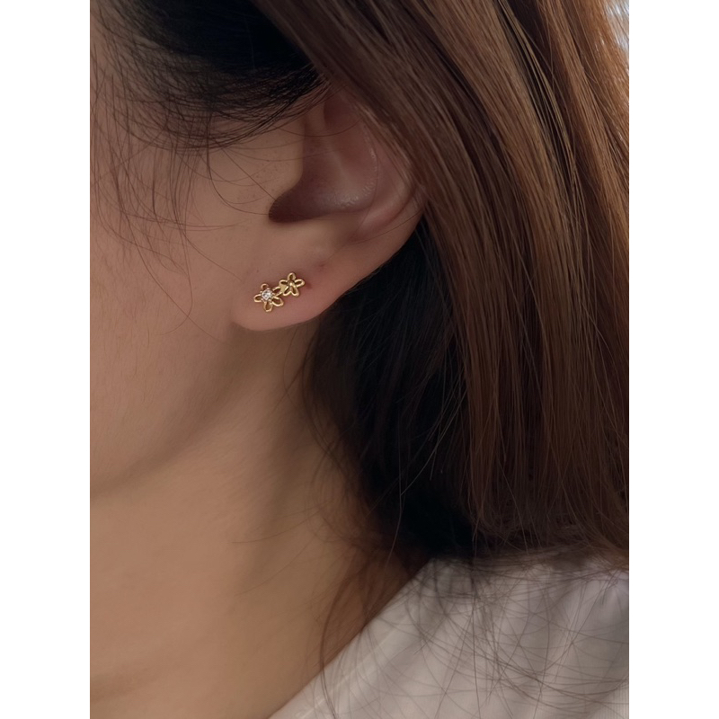 A.piece  ต่างหูก้านเงินแท้  [silver 925 post] Double petite flowers stud earrings(206-208) - รูปที่ 5