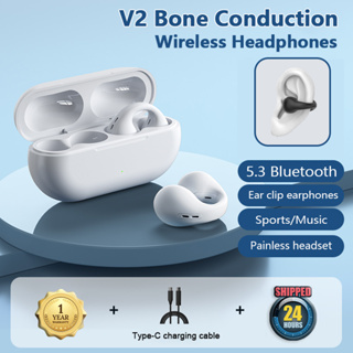 Bone Conduction หูฟัง หูฟังบลูทูธ ออกกําลังกาย TWS หูฟังไร้สาย คลิปหนีบหู 5.3 Bluetooth Earphone ใช้ได้กับ IOS/Android