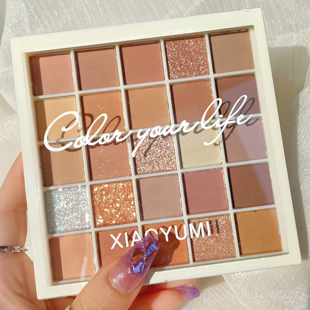 XIAOYUMI 611 พาเลทอายแชโดว์ 25 สี เนื้อใยไหม เนื้อแมท ประกายชิมเมอร์ กลิตเตอร์ สีโทนนู้ด กันน้ำ ติดทน Eye Shadow Palette - รูปที่ 7