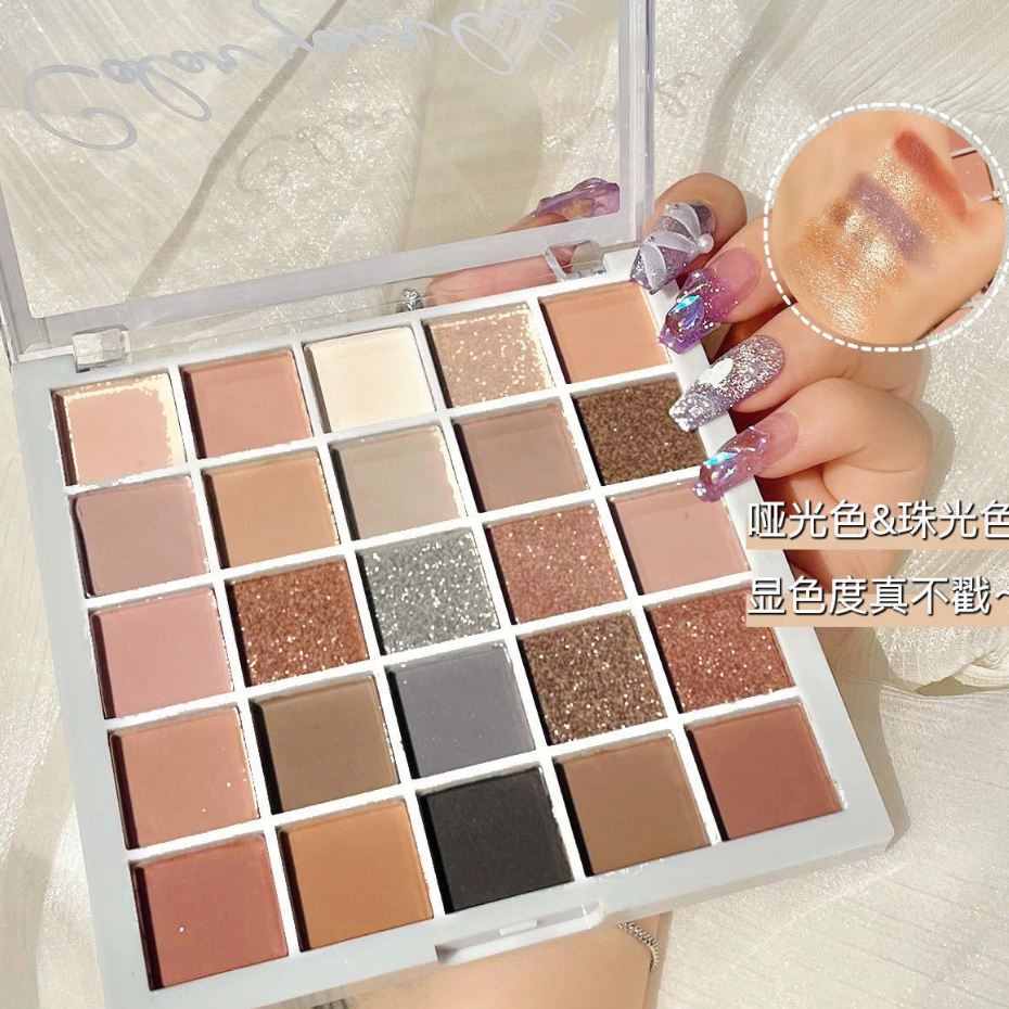 XIAOYUMI 611 พาเลทอายแชโดว์ 25 สี เนื้อใยไหม เนื้อแมท ประกายชิมเมอร์ กลิตเตอร์ สีโทนนู้ด กันน้ำ ติดทน Eye Shadow Palette - รูปที่ 4