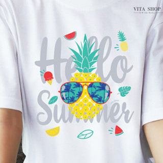 VITASHOP เสื้อสงกรานต์ Hello Summer เสื้อยืด ผ้าคอตตอนเนื้อนุ่ม ใส่สบาย พร้อมส่ง