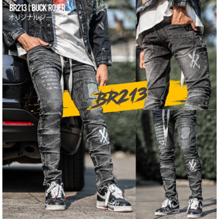 TPPJEANS StreetSkinny DARKDenim กางเกงยีนส์สกินนี่ชายสีเข้มฟอกงานปักเซอร์ ผ้ายืด มีเชือก เป้ากระดุม Size28-36