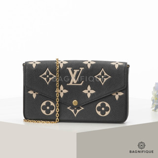 NEW LOUIS VUITTON FELICIE PM BLACK MONOGRAM WHITE CALF GHW MICROCHIP