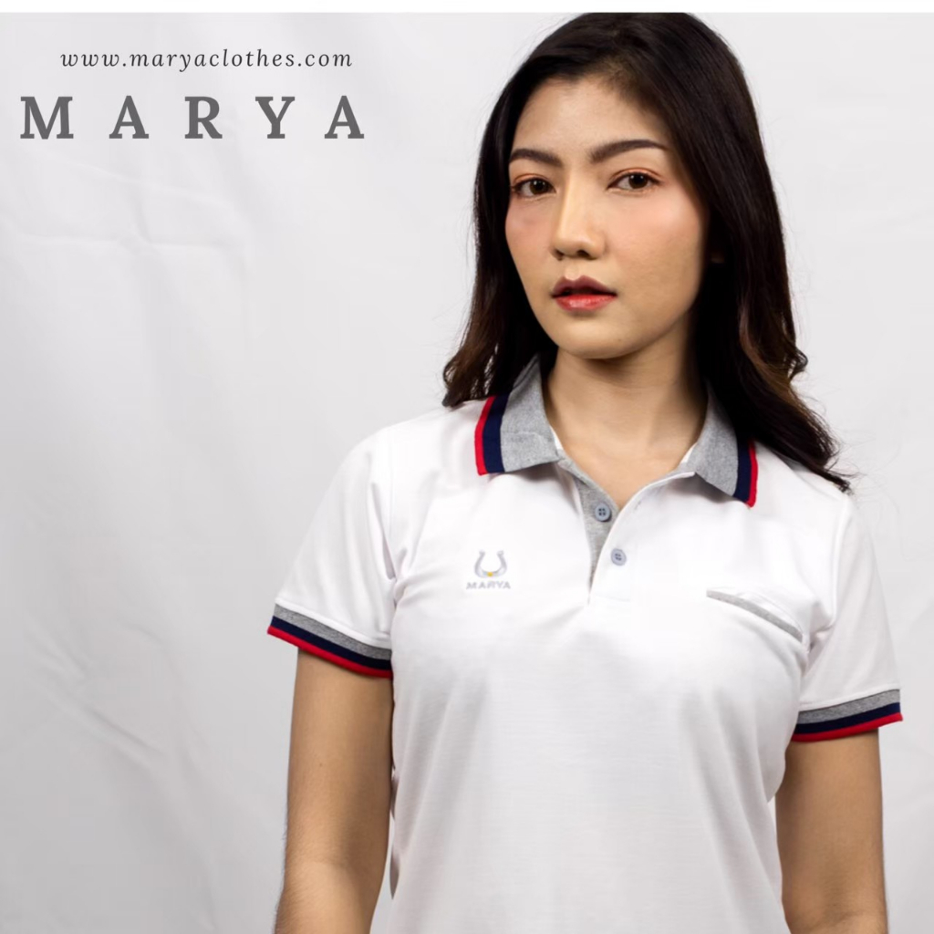 MARYA เสื้อโปโล หญิง สีขาว MYA-01-ฺWH ทรงสวย มีกระเป๋า ผ้า TK MICRO ผ้านุ่ม ใส่สบาย