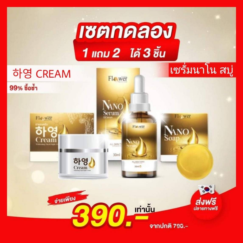 นาโนเซรั่ม ครีมฮายอง สบู่นาโน ทั้ง 3 ชิ้น บำรุงผิวหน้า สำหรับกระ ฝ้า ฝ้าแดด จัดส่งไว24ช.ม