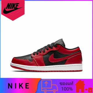 Jordan Air Jordan 1 low varsity red ของแท้ 100% รองเท้าผ้าใบสวมต่ำทนสีแดงและดำ