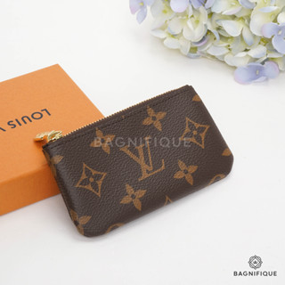 NEW LOUIS VUITTON KEY POUCH CLE PM BROWN MONOGRAM EBENE CANVAS GHW