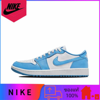 Jordan Air Jordan 1 unc แท้ 100% รองเท้าผ้าใบลำลองสวมทนสีน้ำเงินและสีขาว