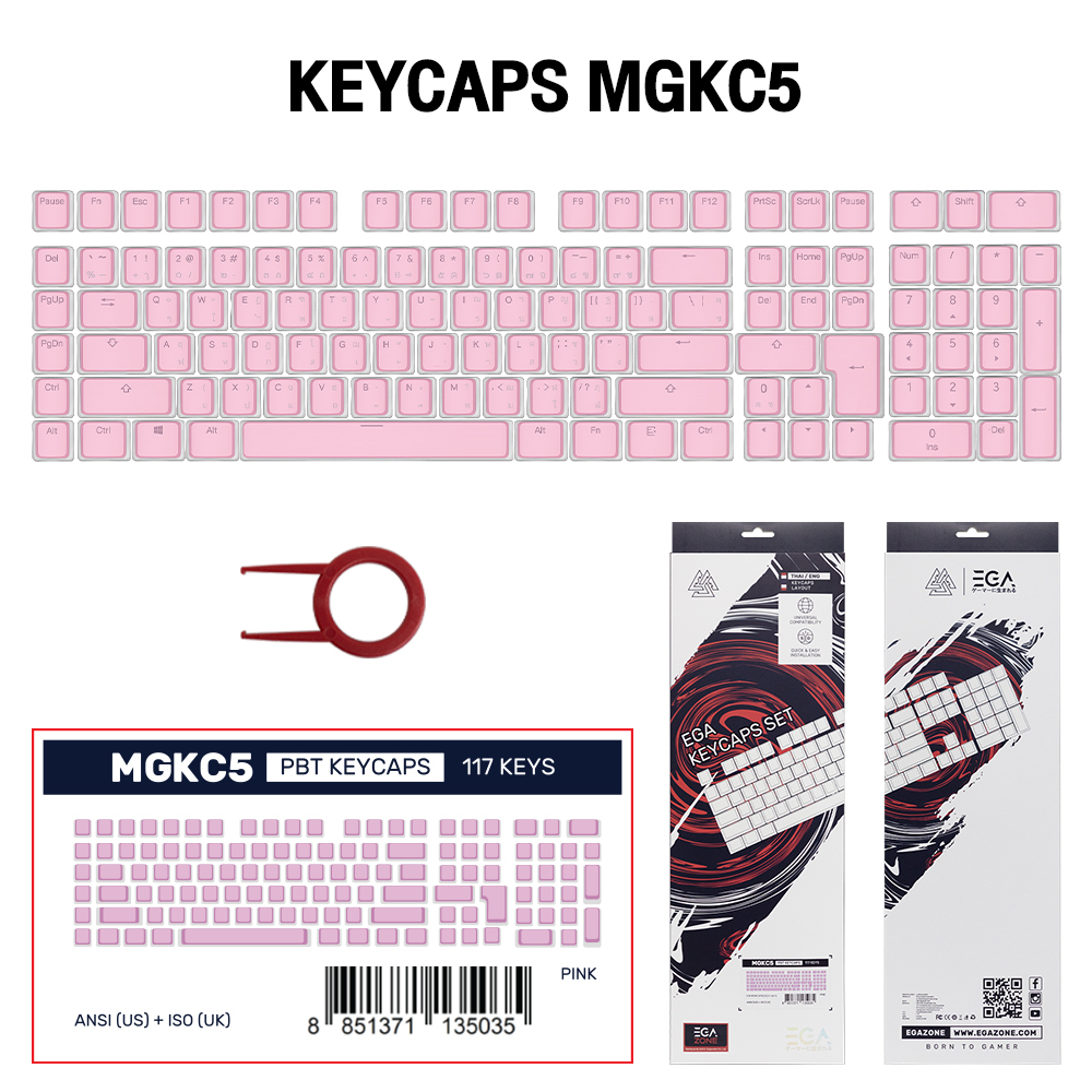 EGA MGKC5 KeyCaps 117Key PBT ไฟทะลุ Font ENG คีย์แคปแป้นไทย อังกฤษ