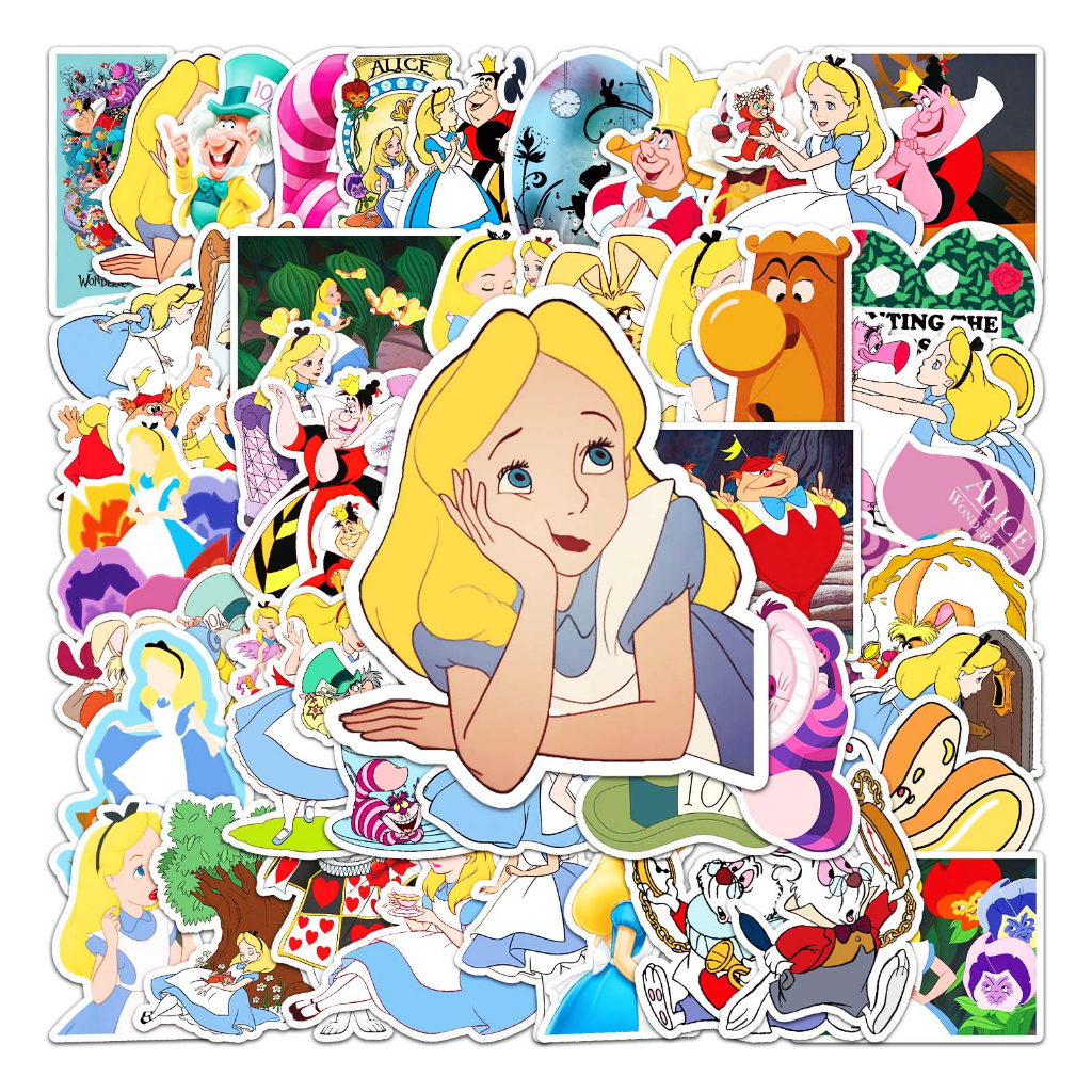 พร้อมส่ง New Disney Princess Alice in Wonderland อลิซในแดนมหัศจรรย์ ดิสนี่ย์ ปริ๊นเซส 50แผ่น พีวีซี สติ๊กเกอร์ Sticker