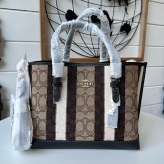 💚แท้💯 พร้อมส่ง💚 กระเป๋าสะพายข้าง COACH C4086 MOLLIE TOTE 25 IN SIGNATURE JACQUARD WITH STRIPES (IMSQL)