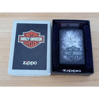 ZIPPO 29744   HARLEY DAVIDSON  BLACK MATTE COLOR IMAGE   สีดำเมทาลิคลายแบบสกรีน  ปี2018