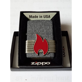 ZIPPO  211 ZIPPO  RED  VINTAGE WRAP  IRON STONE  EMBLEM ATTACHED ผิวลายหิน