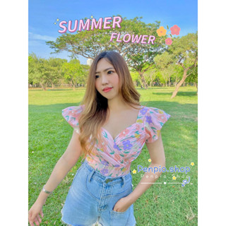 เสื้อสายเดี่ยวแขนระบายลายดอกไม้สวยสดใสรับซัมเมอร์summerflower