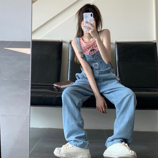 Many Jeans Overalls เอี๊ยมกางเกงยีนส์ขายาว งานปักหัวใจ