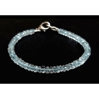 AAA Quality Aquamarine Bracelet,  Natural Aqua 4mm Rondelle Faceted Beads Bracelet, Sky Aquamarine Beaded Gemstone