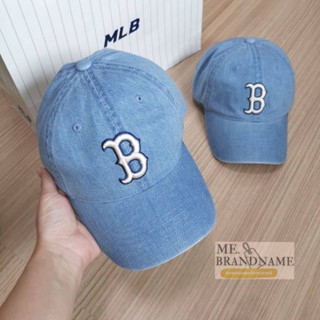 ของแท้ 💯% MLB Denim Unstructured Ball Cap Boston Red Sox หมวกสีฟ้า logo B ❄️❄️