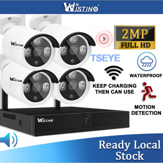 Wistino 4CH กล้องวงจรปิดเสียง FHD 2MP กลางแจ้ง Wifi NVR Kit ตรวจจับการเคลื่อนไหวกล้อง IP Night Vision ชุดกล้องวงจรปิดไร้สายความปลอดภัยภายในบ้าน