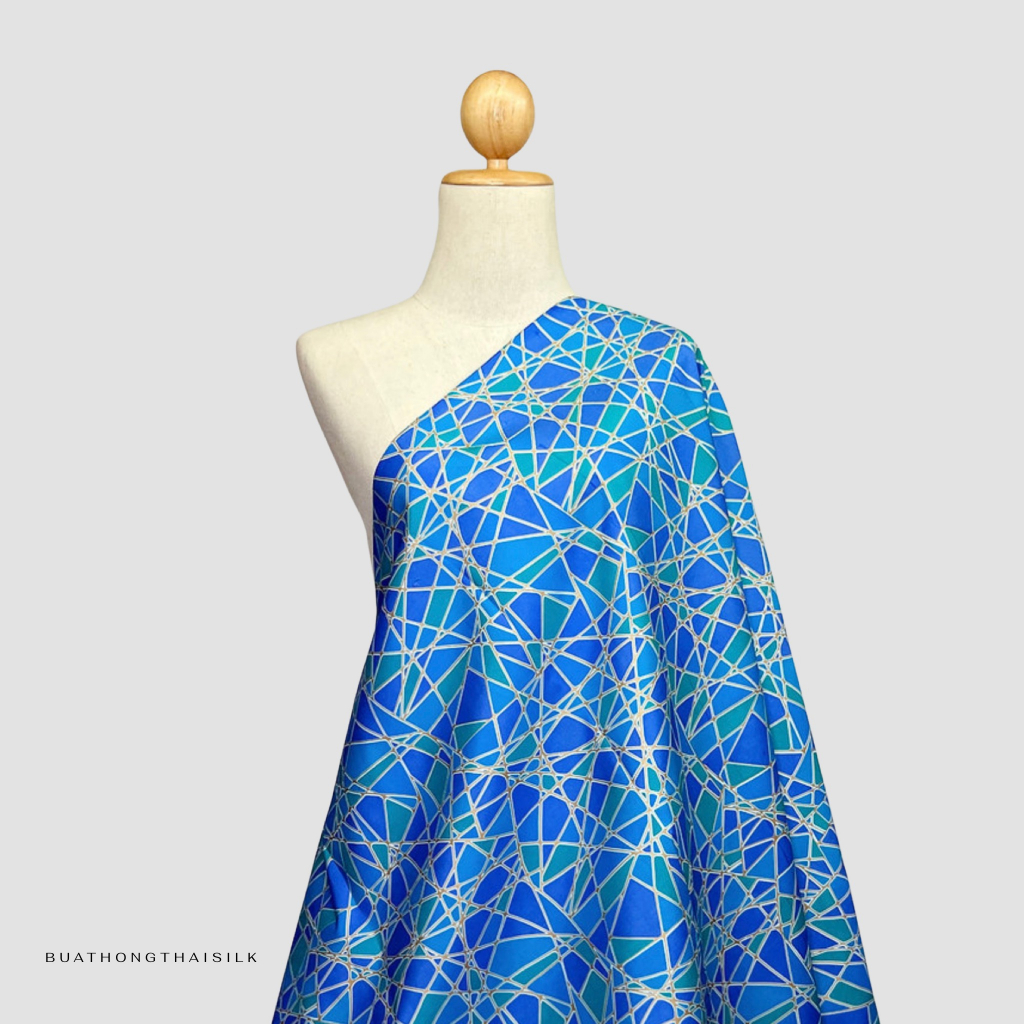ABSTRACT GRAPHIC DESIGN PRINTED THAI SILK FABRIC - ผ้าไหม ไทยแท้ พิมพ์ลาย กราฟฟิก