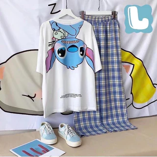 SGH0138 เซทเสื้อยืดคอกลม+กางเกงลายสก็อต ลาย น่ารักๆ เสื้อทรงโอเวอร์ไซส์ ผ้าคอตตอน เนื้อผ้านิ่ม ใส่สบาย