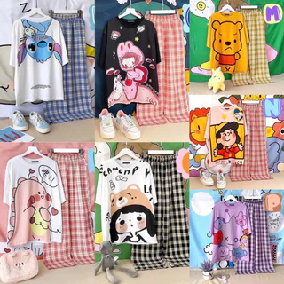 SGH0138 เซทเสื้อยืดคอกลม+กางเกงลายสก็อต ลาย น่ารักๆ เสื้อทรงโอเวอร์ไซส์ ผ้าคอตตอน เนื้อผ้านิ่ม ใส่สบาย