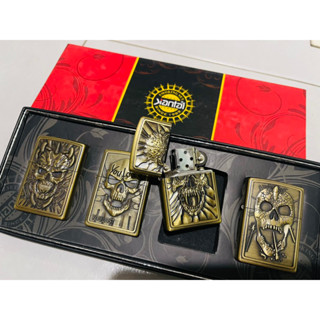 ไฟแช็คชุดทรงแปลกใหม่ ไฟแช็คน้ำมันสไตล์ซิปโป้zippo ชุด 4 อัน ลาย Skull