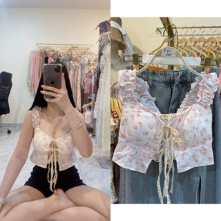 N61 🧸เสื้อครอปสายเดี่ยวมาใหม่ ใส่ไปทะเล คาเฟ่🏝💗 มีฟองน้ำ ผ้าดี ทรงสวย💖เสื้อครอปลายดอก เสื้อครอปน่ารัก