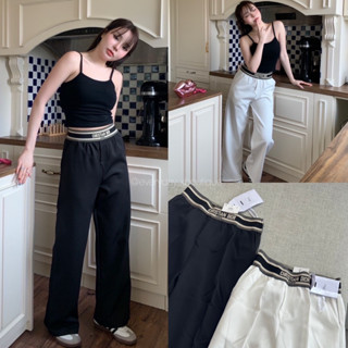 NEW!! CD pants🤍🖤 (380฿ฟรีส่ง) มาแล้วค่าา😍 กางเกงเอวสูง แต่งขอบยาง logo แบรนด์ดัง ยืดหยุ่นได้ valen