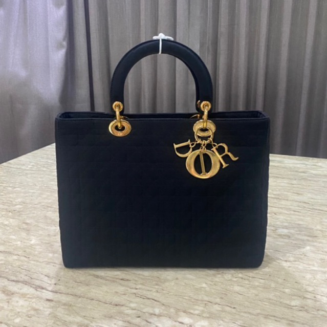 Black Large Lady Dior Bag วินเทจ ของแท้ มือสอง กระเป๋าแบรนด์เนม กระเป๋าถือ