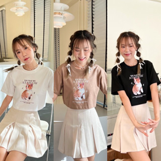 You ha me at Meow 😻 เสื้อครอปหมาแมว เสื้อลายหมาแมว เสื้อครอป  Honey Mood 🍯 baby crop  ผ้า cotton 100% อก 32-36 ยาว 16