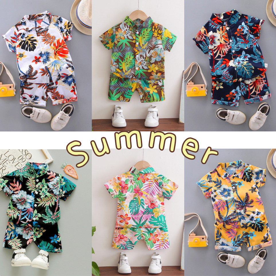 เสื้อผ้าเด็ก ชุดเด็กแฟชั่น set เสื้อ + กางเกง ผ้าcotton ชุดชายหาด ️ชุดฮาวาย ชุดสงกรานต์ เนื้อผ้าดี (8เดือน-5ปี) pfs