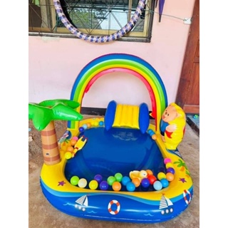 💧สระน้ำเป่าลม Summer Beach Play Pool🏖✅ สระเป่าลม มีสไลเดอร์ ต่อสายยางเพื่อพ่นน้ำพุได้✅ขนาดสร