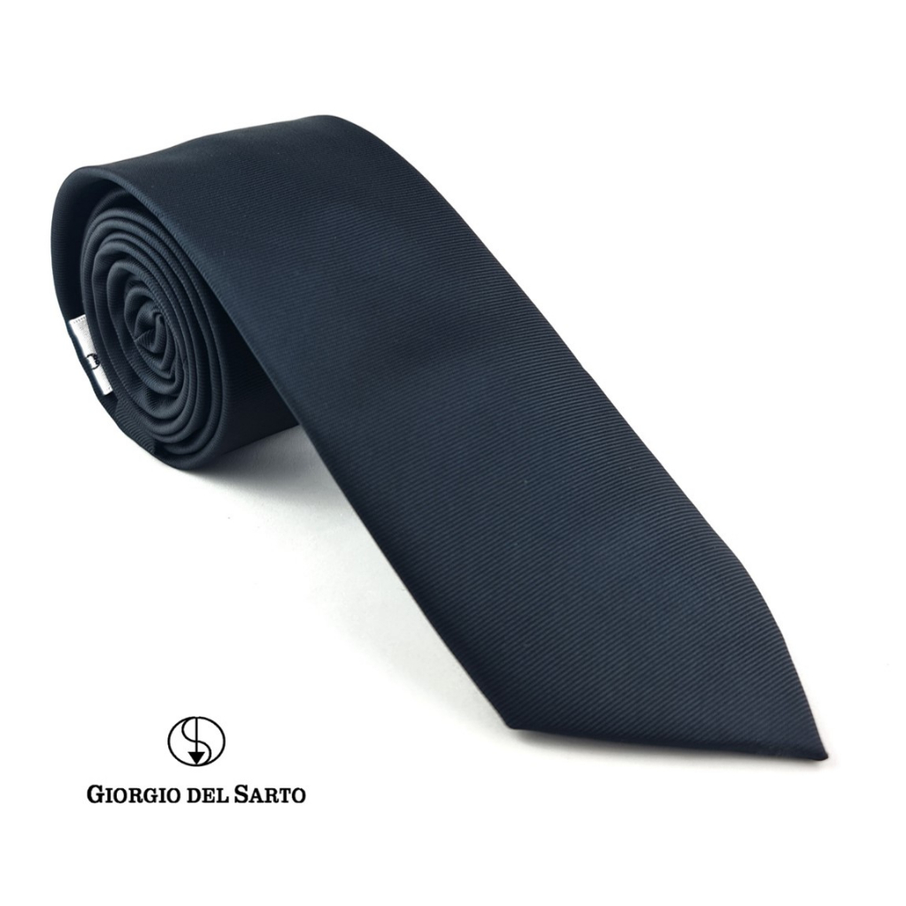 Giorgio Del Sarto Necktie 7 cm Black with Fabric Texture H เนคไทสีดำลายพื้นมีเท็กเจอร์ #3
