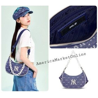 กระเป๋า MLB Dia MONOGRAM Jacquard Denimlike Strap Hobo Bag NEW YORK YANKEES