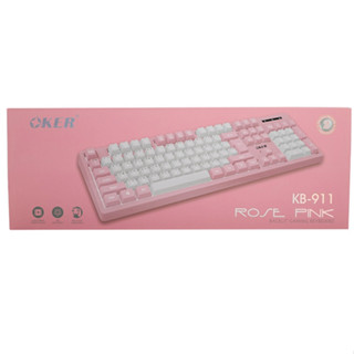 KEYBOARD USB OKER KB-911 PINK OKER คีย์บอร์ดไฟเรืองแสงหัวเสียบ USB รุ่น KB-911 เกมมิ่งคีย์บอร์ดคุณภาพสูง