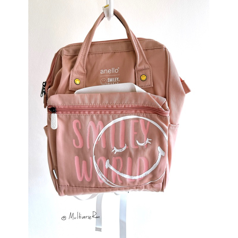 กระเป๋าเป้สะพายหลัง Anello x Smiley สีชมพู มือสองของแท้ ซื้อจากช้อป
