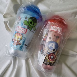 Marvel cup tumbler แก้วน้ำเมจิ มาร์เมล แก้ว 2 ชั้น ฝาโดม มีรูหลอด superhero captian america iron man avenger