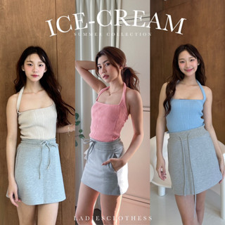 LADIESCLOTHESS #LC232 ICE-CREAM TOP เสื้อคล้องคอเปิดหลัง ผ้าไหมพรม สีพาสเทลน่ารัก