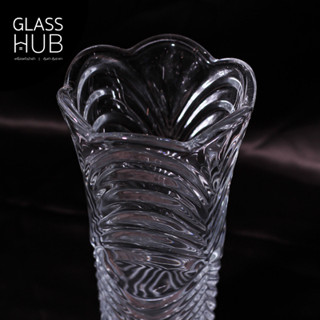 GLASS HUB (AMOR) BUFFALO VASE 400 BL -  แจกันแก้ว ทรงสูง แจกันใส แจกันแก้วแฟชั่น แจกันใส่ดอกไม้ แจกันมีลวดลาย