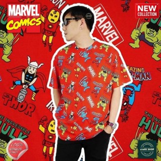 เสื้อยืดการ์ตูน ลาย มาเวล คอกลม แขนสั้น ทรงโอเวอร์ไซซ์ สกรีนเต็มตัวหน้าหลัง