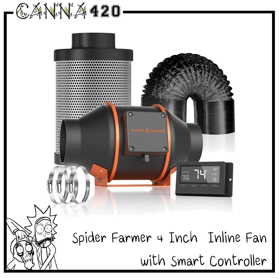 [ส่งฟรี] พัดลมดูดอากาศ Spider Farmer® 4 Inch 205CFM Inline Fan with Smart Controller, Carbon Filter &amp; Ducting Combo