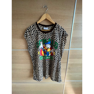 Cotton T shirt แขนล้ำ ลายเสือ สกรีนลาย donald อก  38-40 ยาว 28 • Code : 103(2)